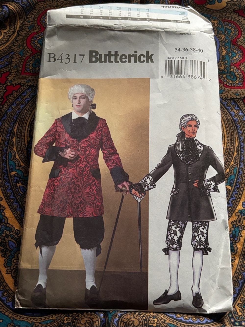 Butterick B4317 Men’s Colonial 18th Century Costume Pattern 34 36 38 40